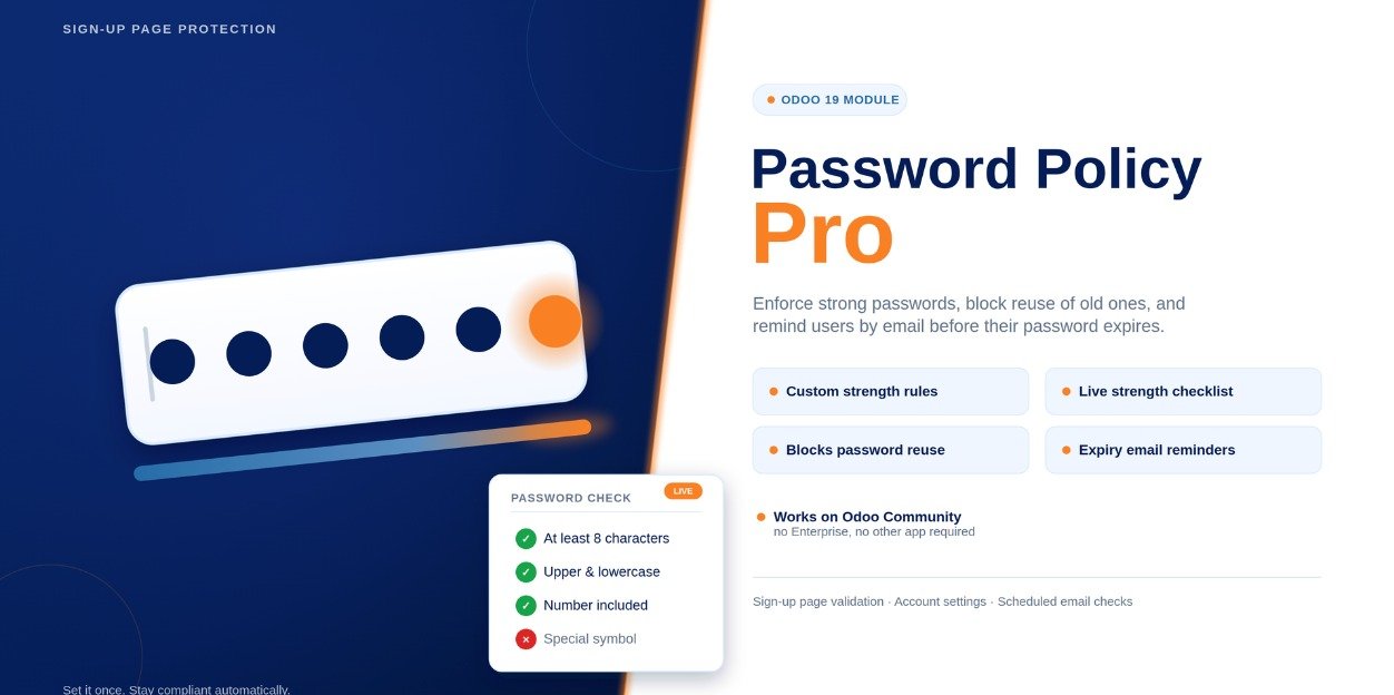 Odoo Password Policy live password validation
